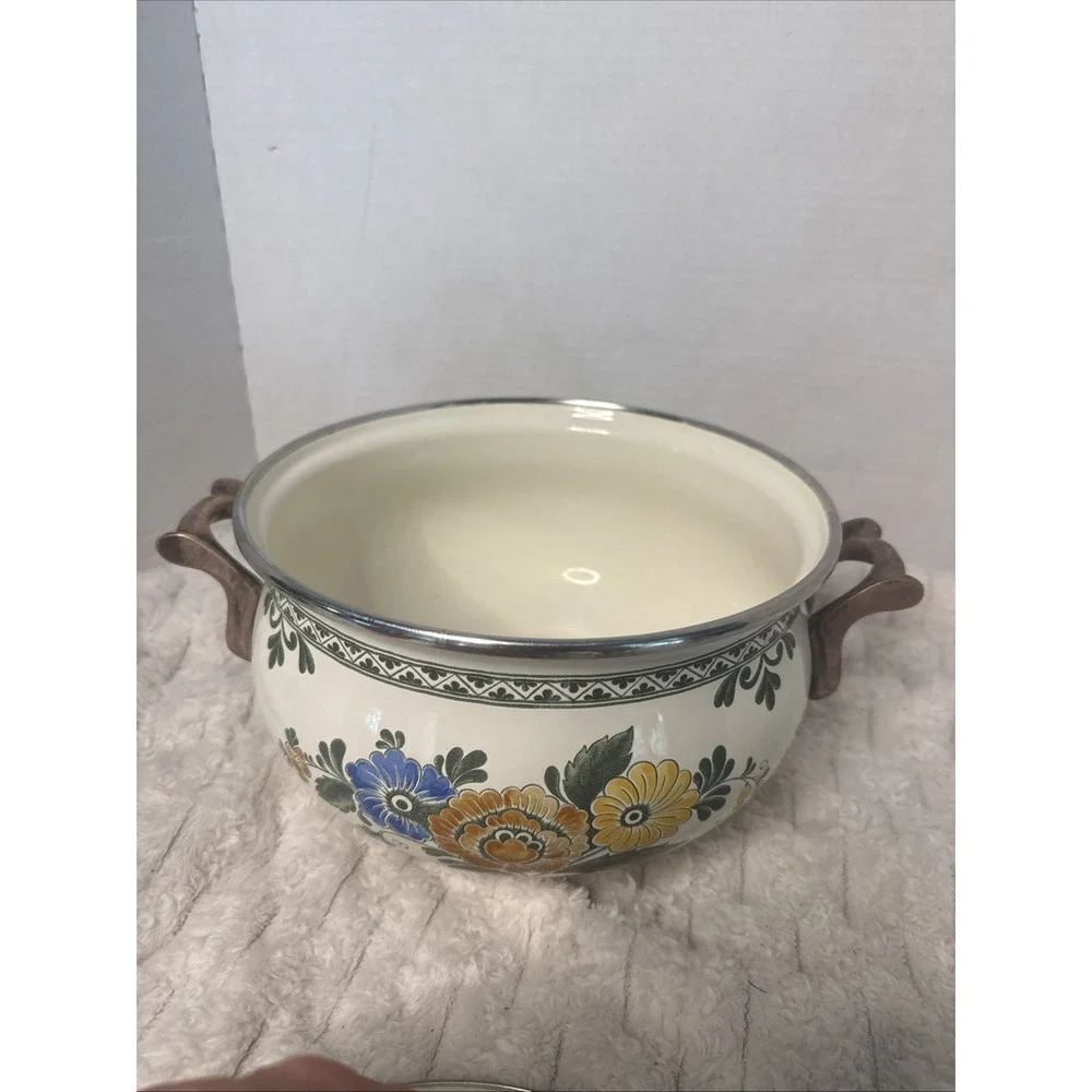Asta Old Amsterdam Pot Lid Brass Handles Germany Enamel Cottage Cookware EUC 8.5